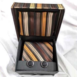 VALERIO GARATI Men's‎ 100% Silk Necktie Designer NWT Cufflinks & Hanky Set